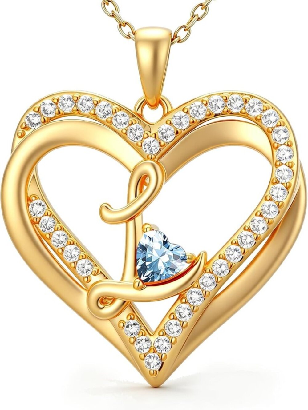 Personalized Heart Initial Pendant Necklace with Birthstone for Women